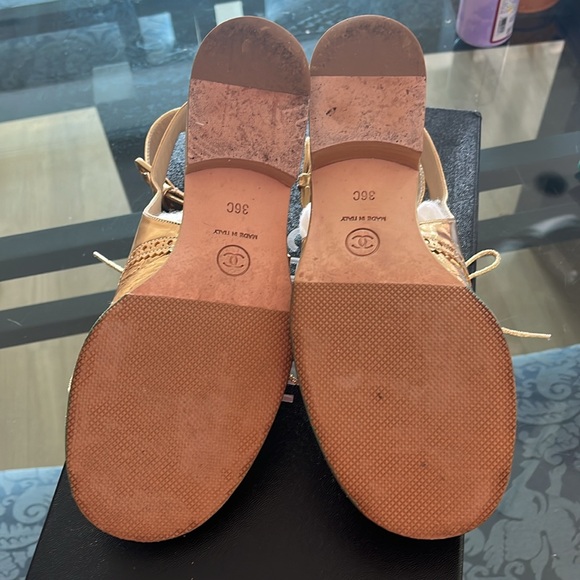 Chanel Gold Metallic Lace Up Sandals Like New In Box - Picture 4 of 8